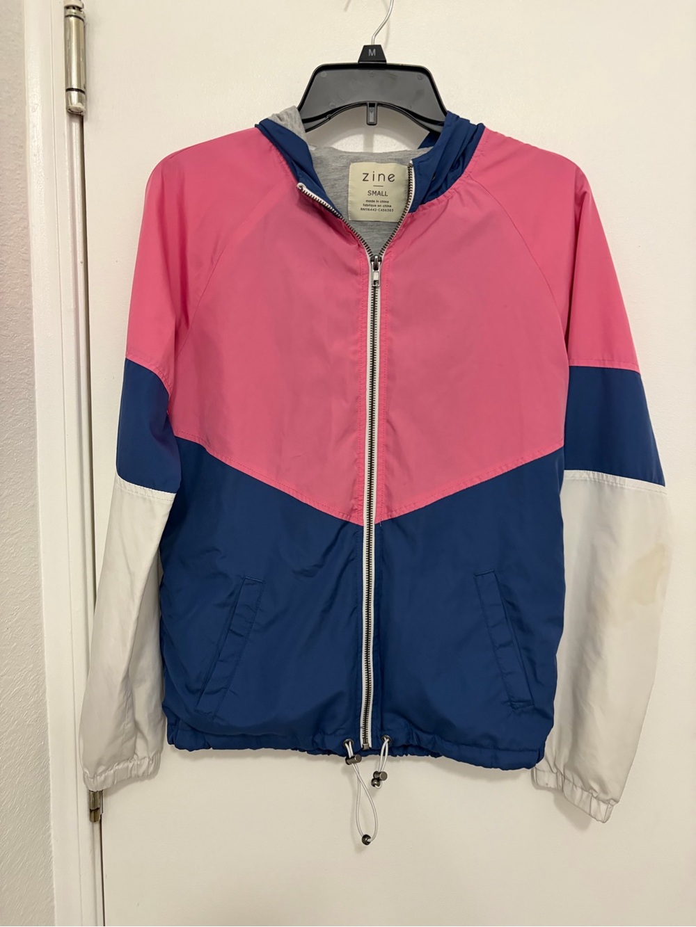 Zine Clothing Pink Navy White Hooded Colorblock Bomber Jacket
